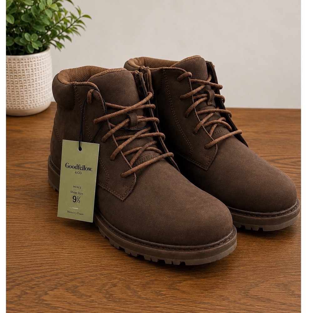 Goodfellow & Co Mens Maynard Brown Memory Foam Lace Up Boots 9.5 Casual